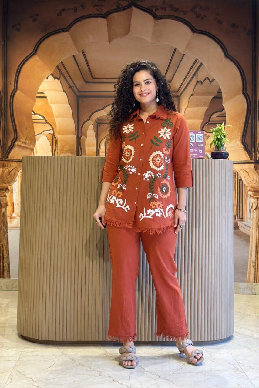 Pearl Flex Cotton Embroidered Co-ord Set