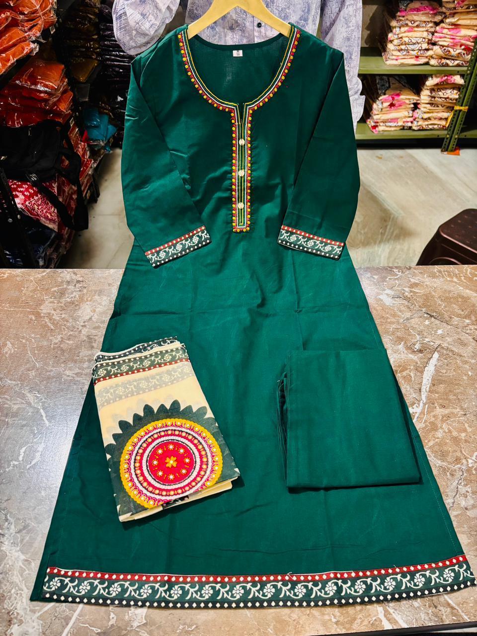 Noorvi Green Sequin Embroidered Cotton Suit Set