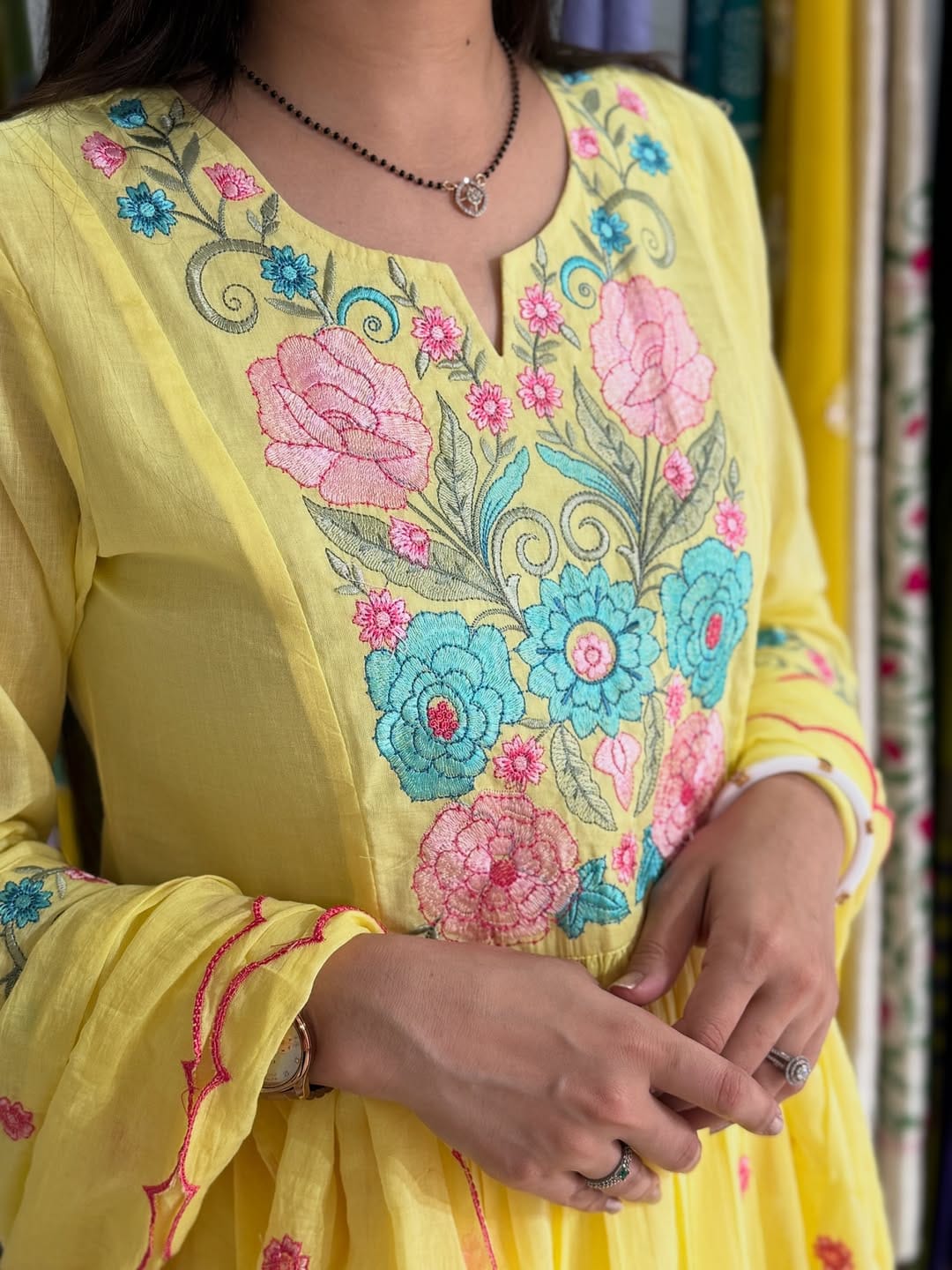 Nooré Sitara Cotton Embroidered Suit Set with Chinnon Crush Dupatta