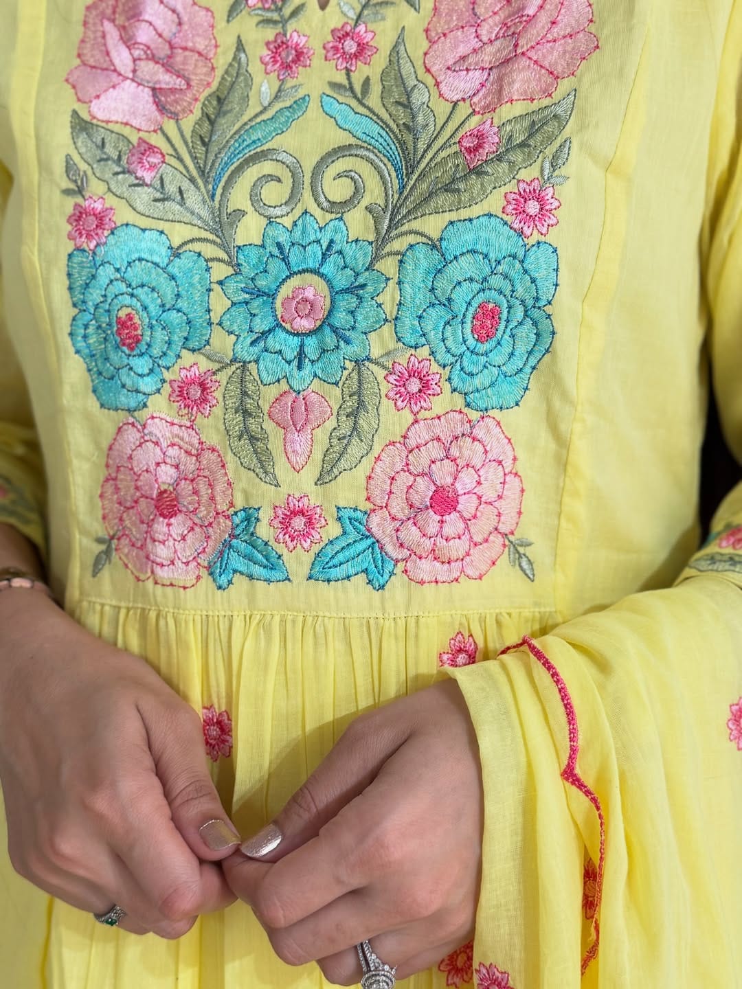 Nooré Sitara Cotton Embroidered Suit Set with Chinnon Crush Dupatta