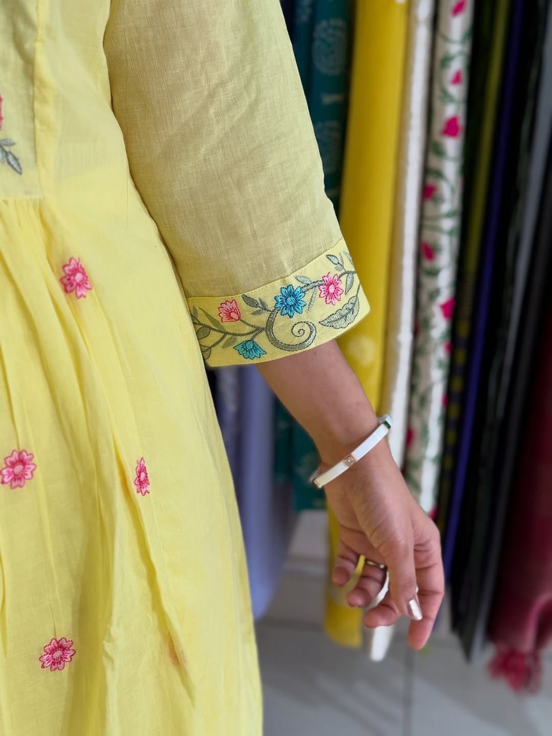 Nooré Sitara Cotton Embroidered Suit Set with Chinnon Crush Dupatta