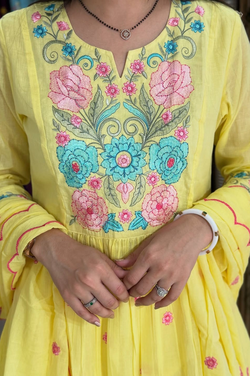 Nooré Sitara Cotton Embroidered Suit Set with Chinnon Crush Dupatta