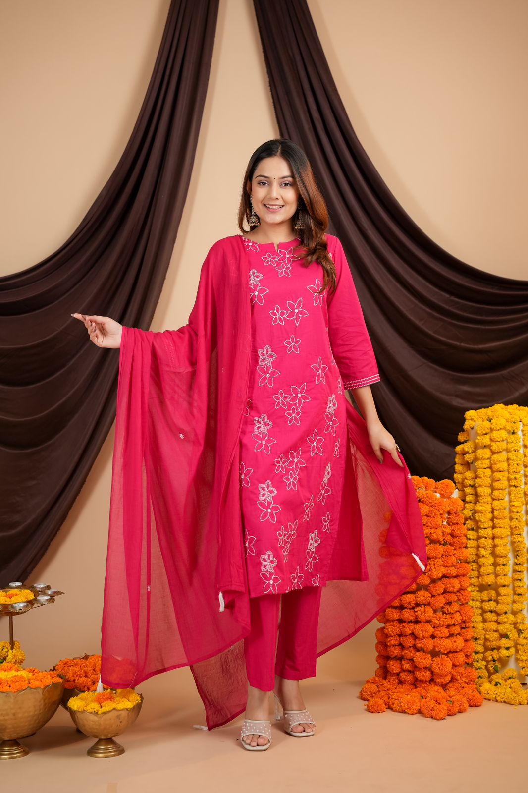Taj Gulnaaz Pink Embroidered Flex Cotton Khadi Suit Set