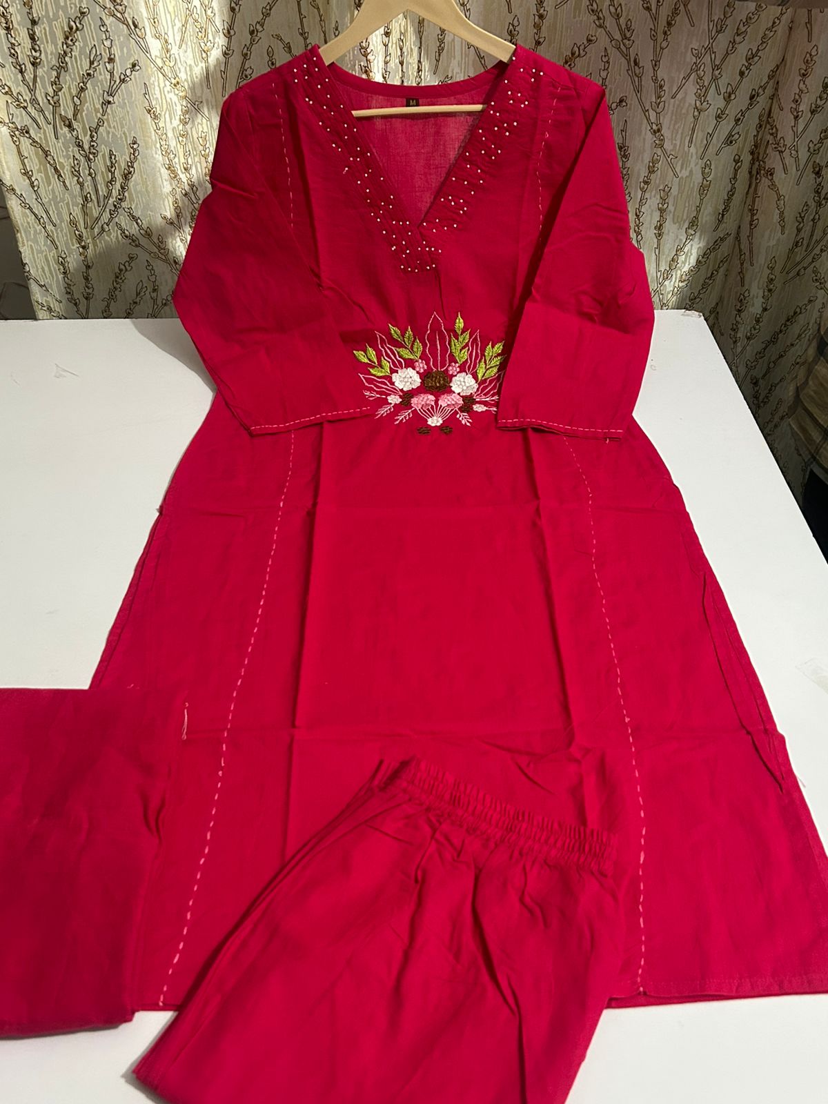 Kantha Noor Pink Cotton Khadi Handwork Suit Set