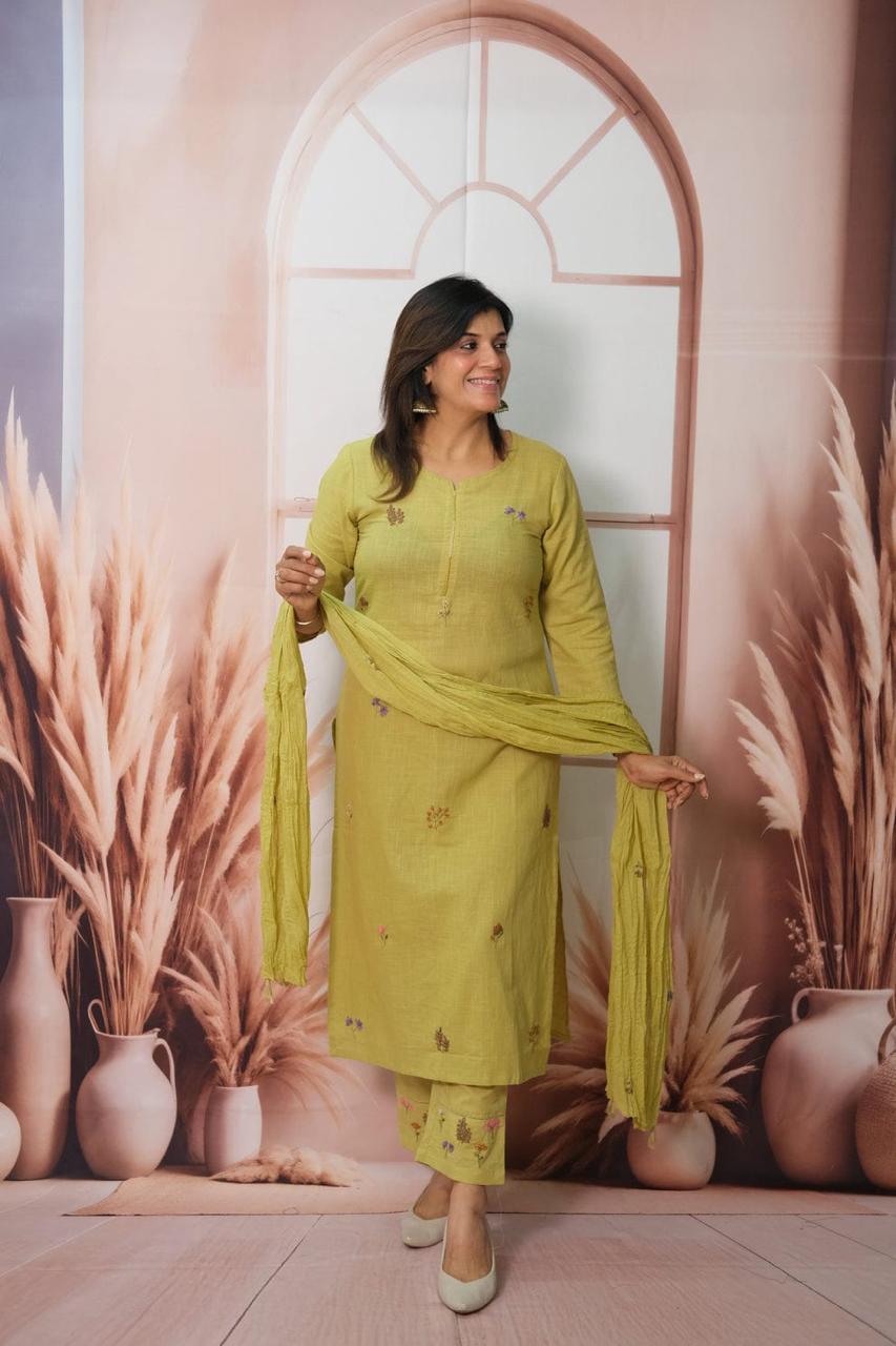 Taj Kantha Charm Cotton Khadi Suit Set