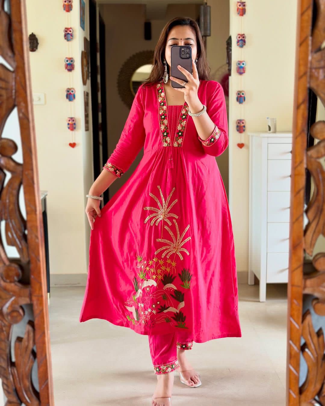 Ruhani Pink Heavy Cotton Embroidered Suit Set