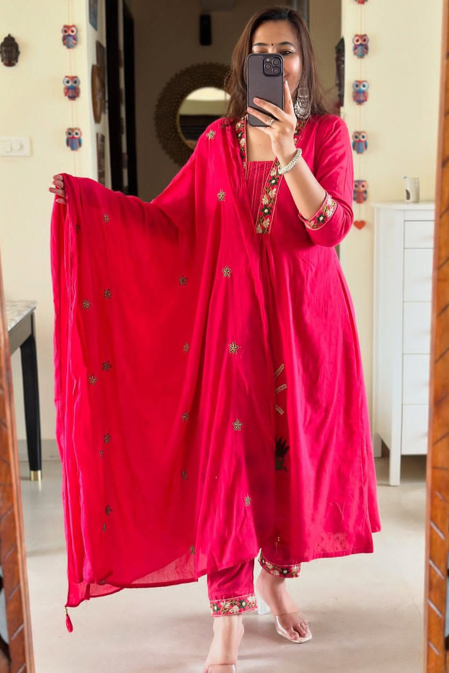 Ruhani Pink Heavy Cotton Embroidered Suit Set