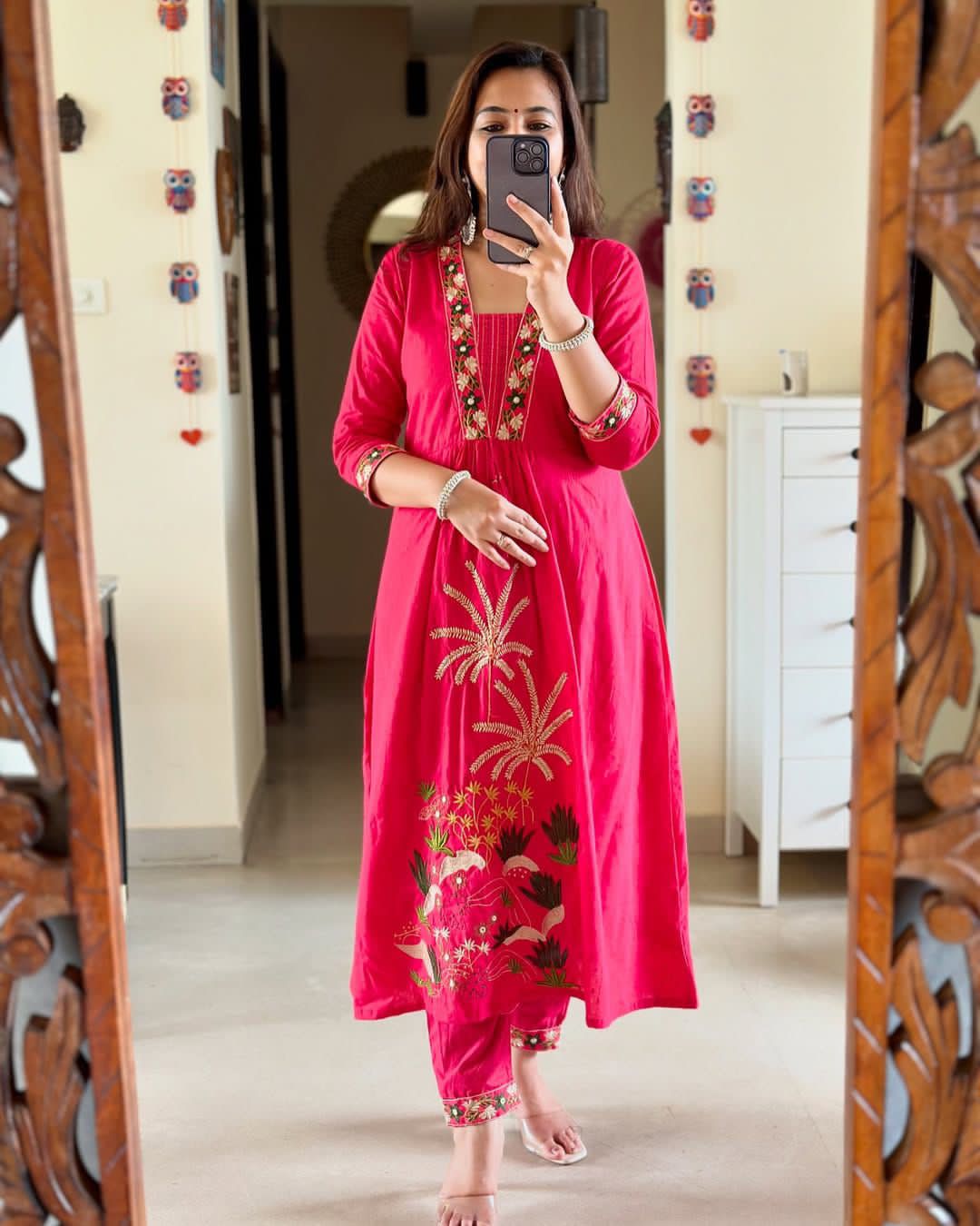 Ruhani Pink Heavy Cotton Embroidered Suit Set