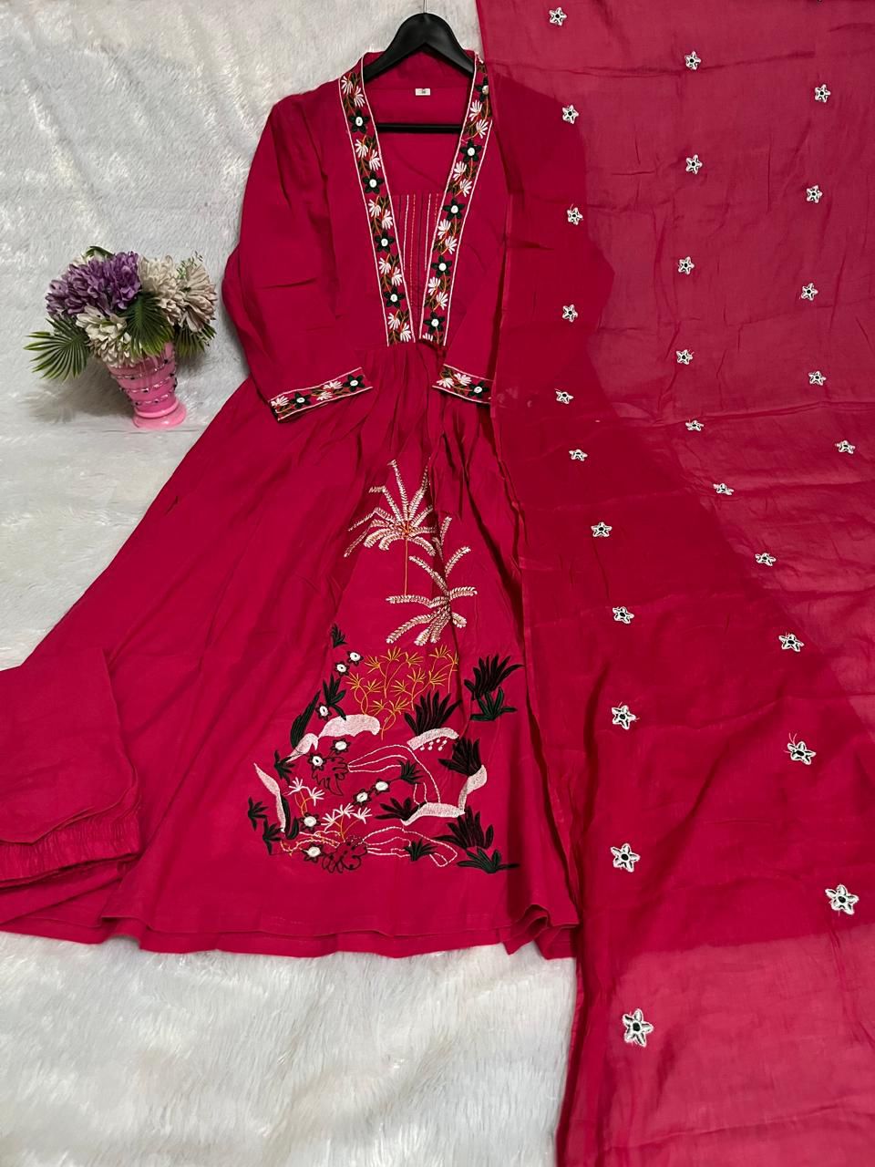 Ruhani Pink Heavy Cotton Embroidered Suit Set