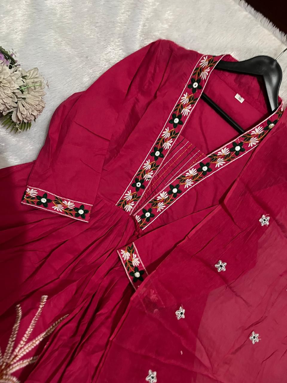Ruhani Pink Heavy Cotton Embroidered Suit Set