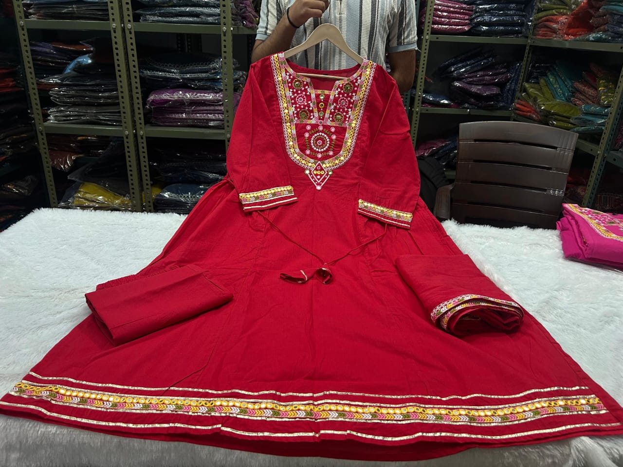 Rangini Red Anarkali Embroidery Set