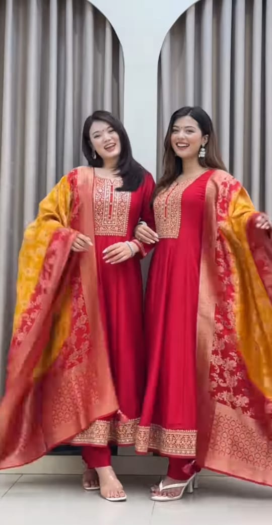 Noor-E-Chandni Anarkali Kurti Pant Dupatta Set