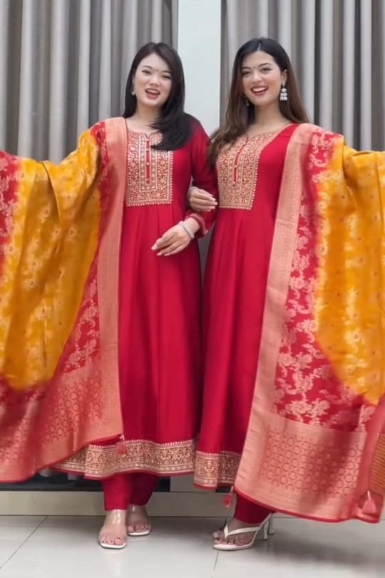 Noor-E-Chandni Anarkali Kurti Pant Dupatta Set