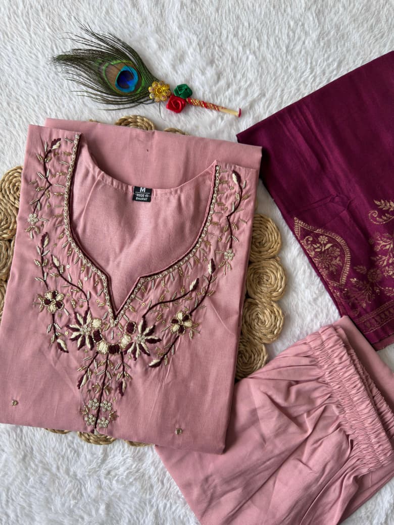 Gulabkari Charm Roman Silk Handwork Suit Set