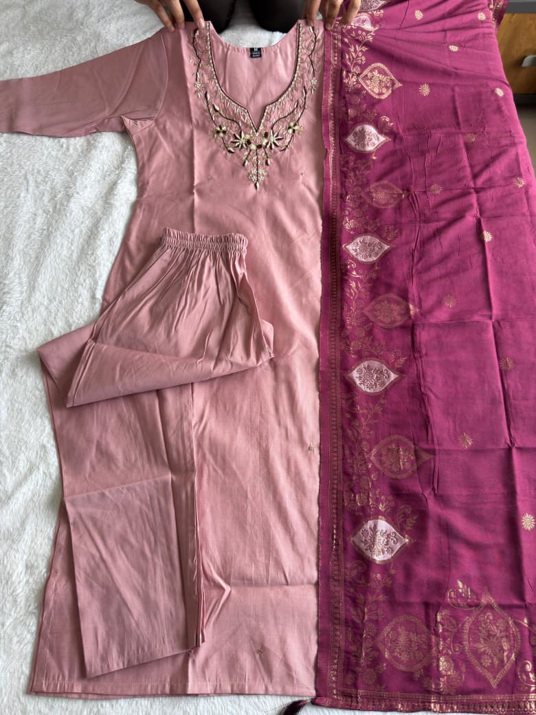 Gulabkari Charm Roman Silk Handwork Suit Set