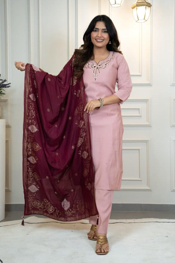 Gulabkari Charm Roman Silk Handwork Suit Set