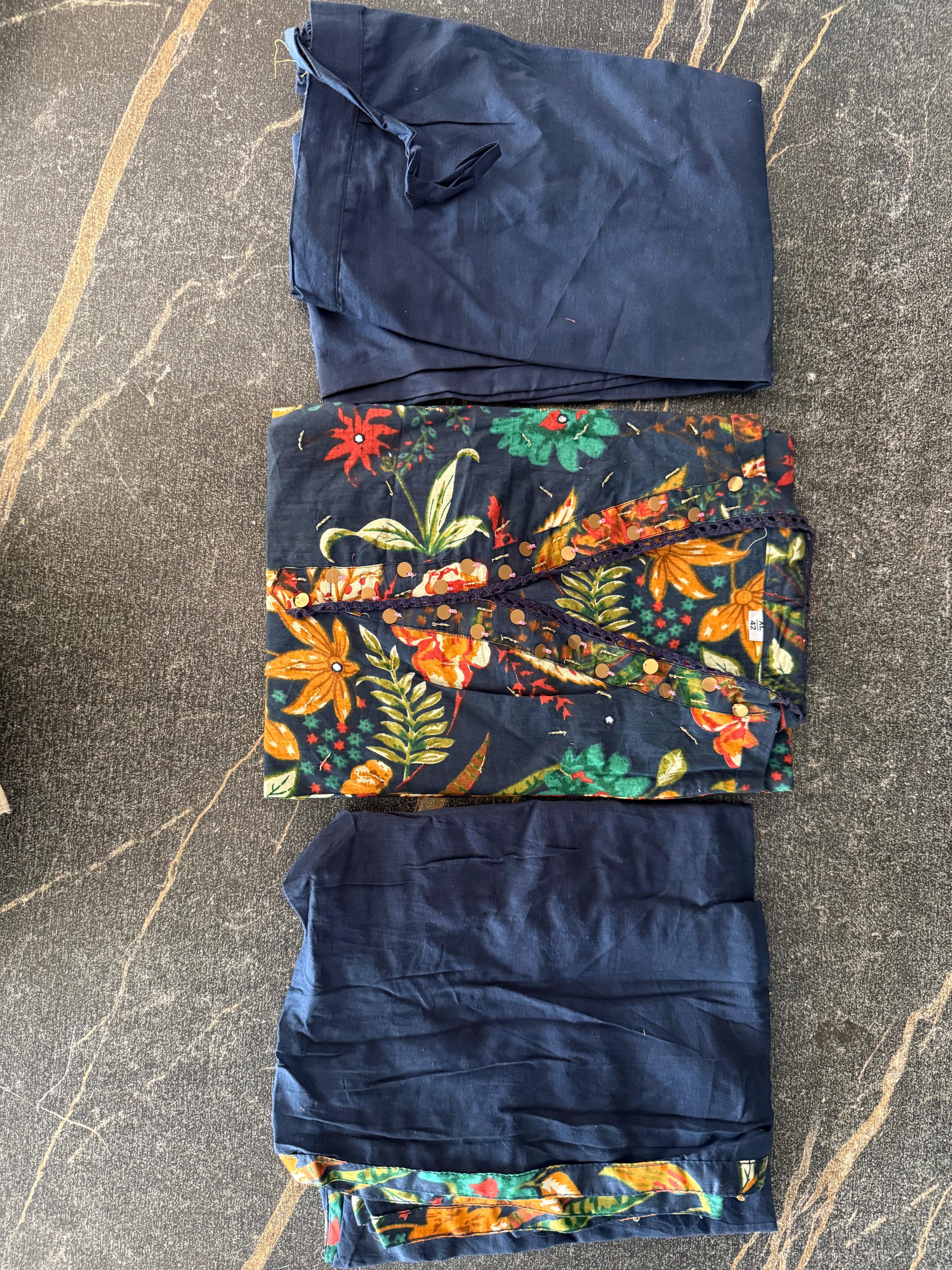 Heavy Cotton Blue Mirage A-Line Kurti Set