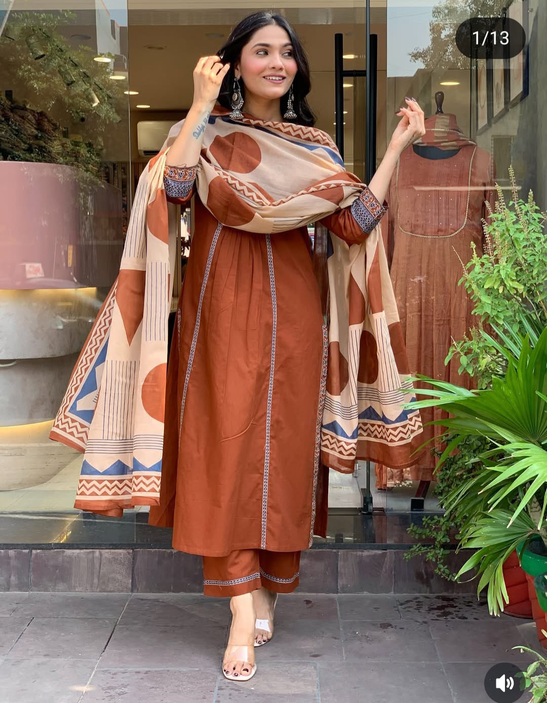 Vasanta Orange Katha Thread & Sequin Work Cotton Slub Suit Set