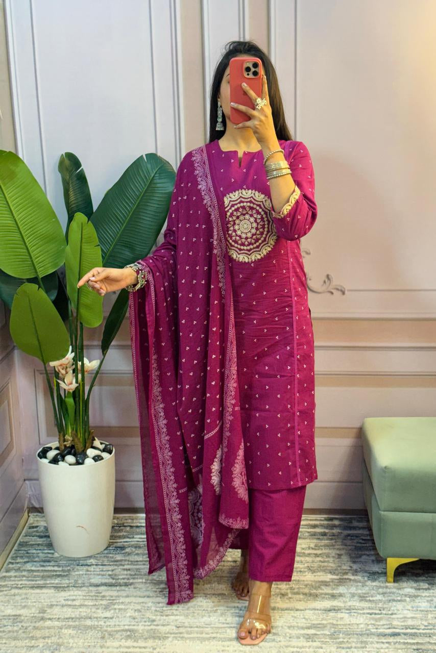 Saanjh Purple Embroidered 3-Piece Set