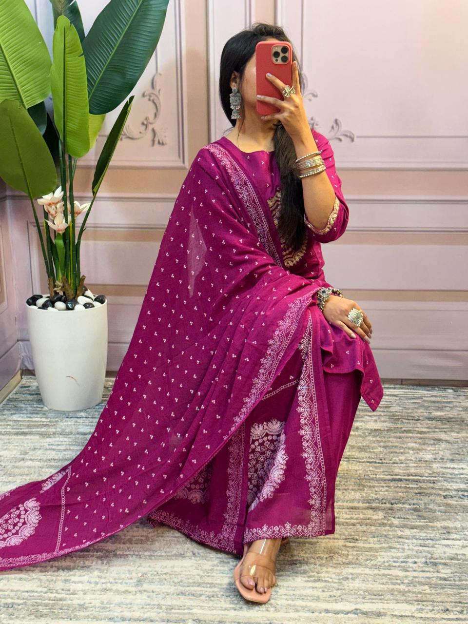 Saanjh Purple Embroidered 3-Piece Set