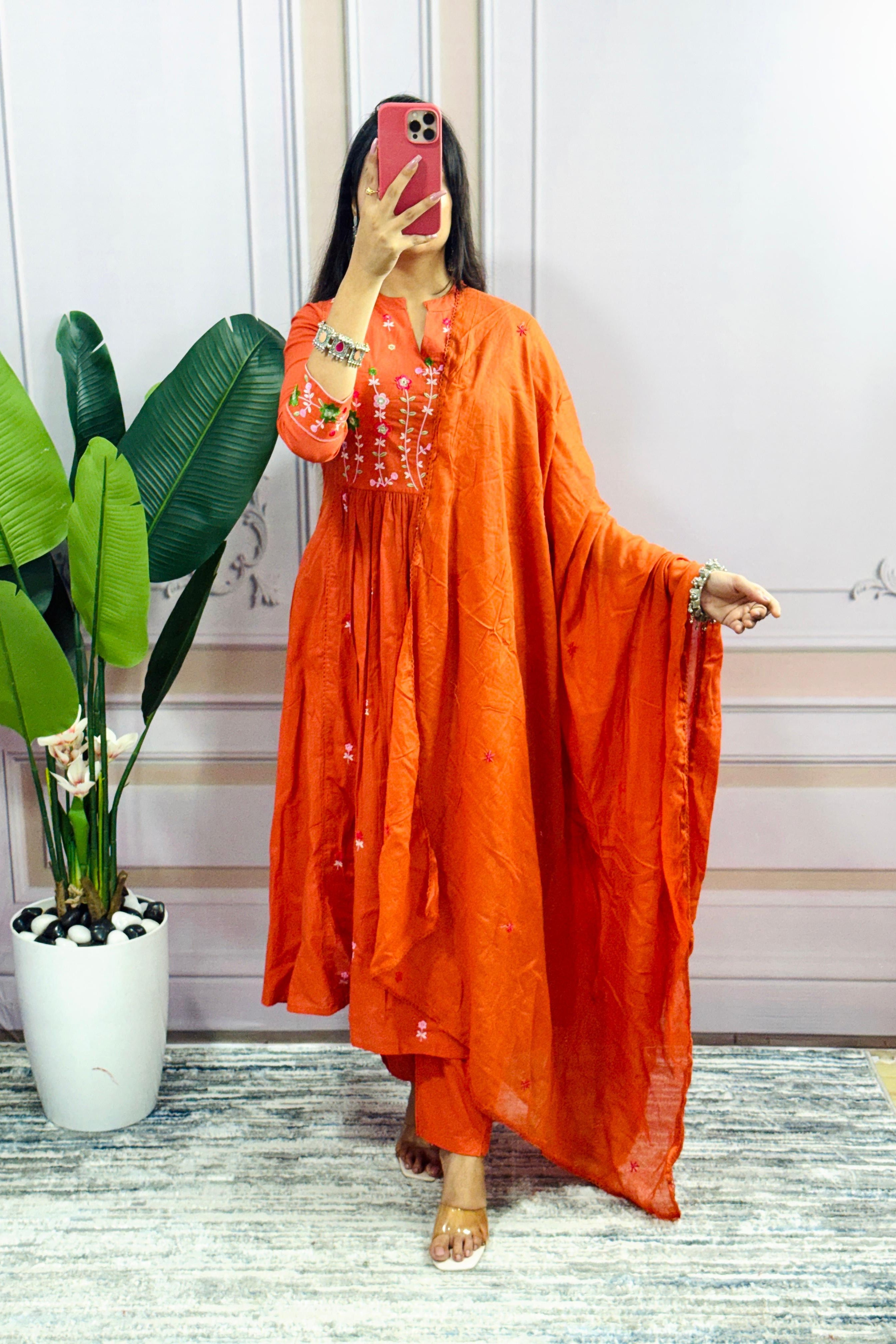 Gulnaaz Floral Charm Cotton Straight Gown Set