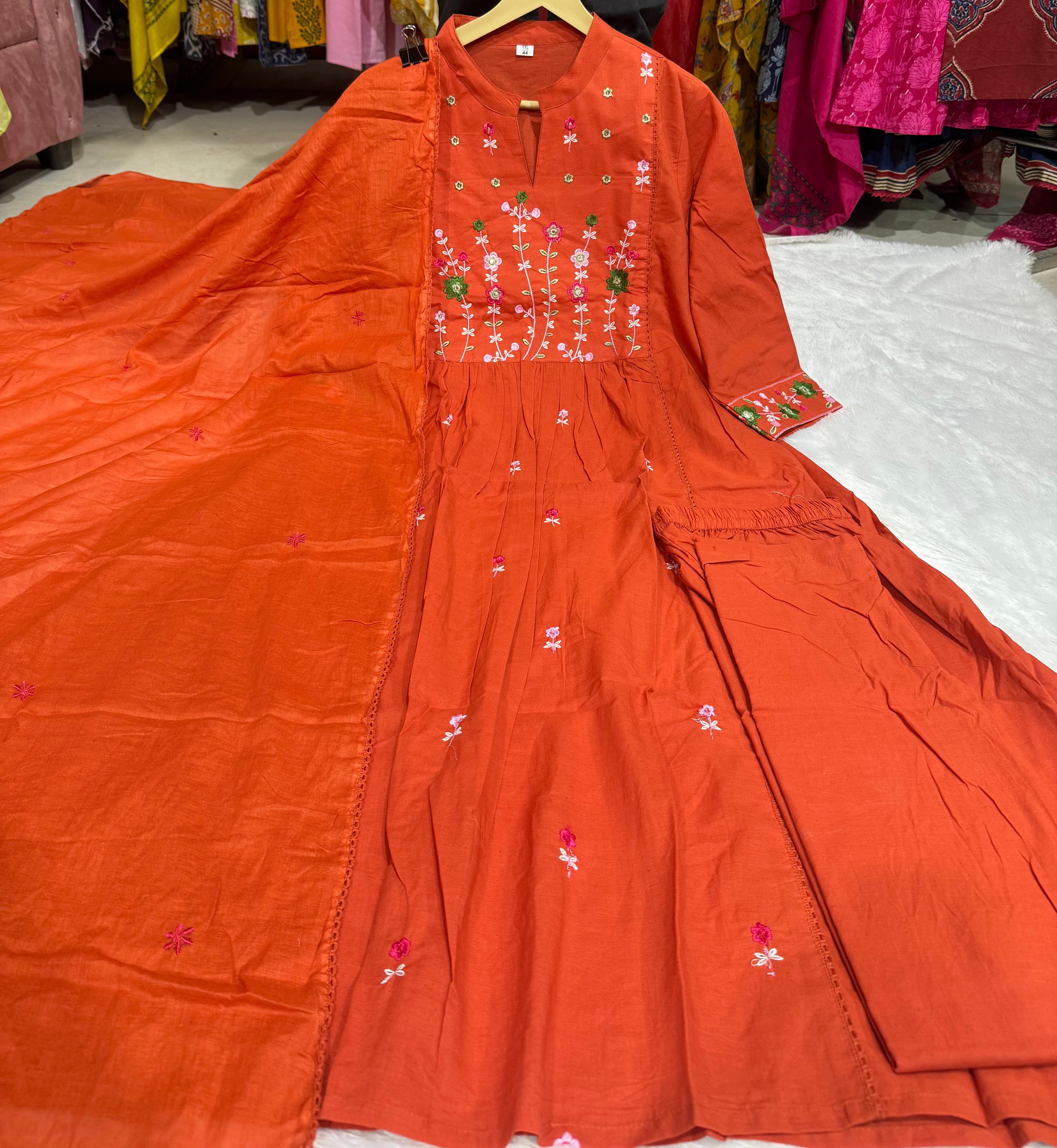 Gulnaaz Floral Charm Cotton Straight Gown Set