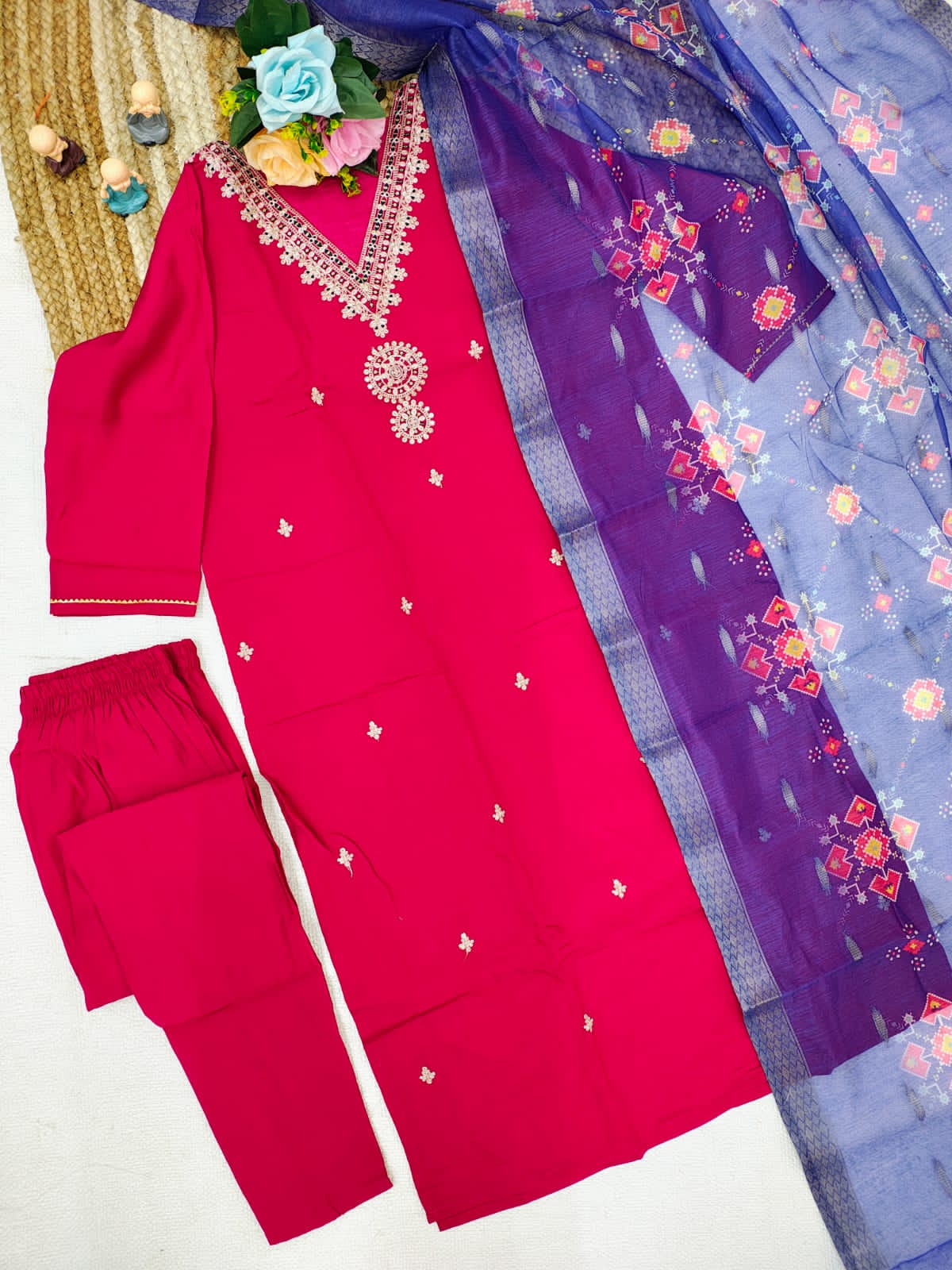 Ruhani Roman Silk Embroidered Suit Set