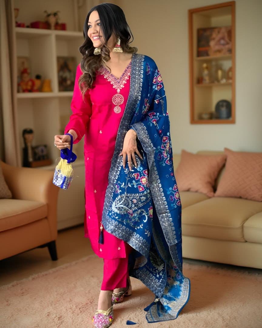 Ruhani Roman Silk Embroidered Suit Set