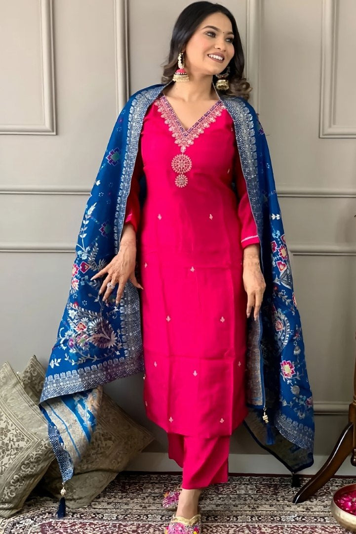 Ruhani Roman Silk Embroidered Suit Set