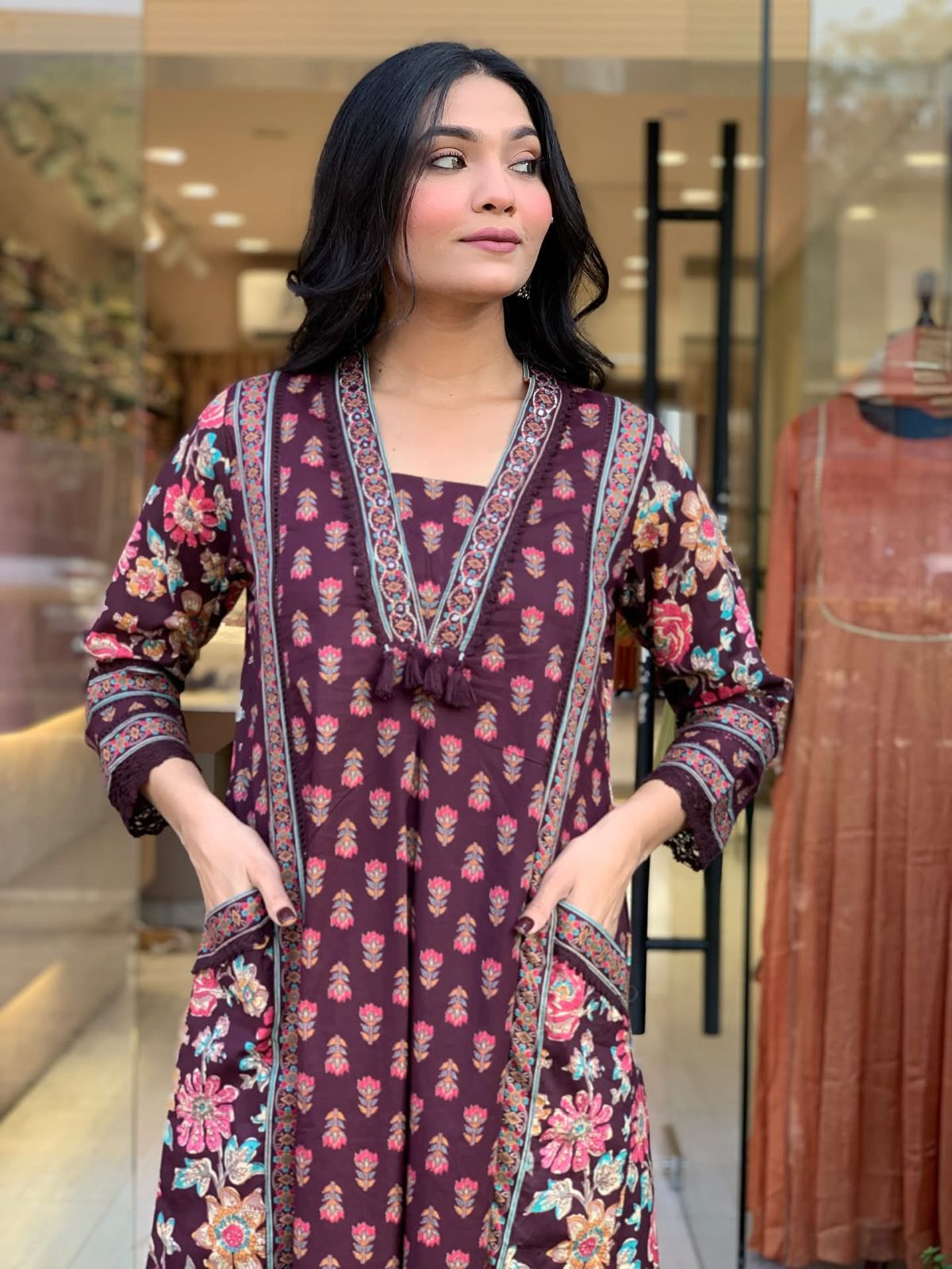 Rani Rang Angrakha Anarkali Cotton 3-Piece Set