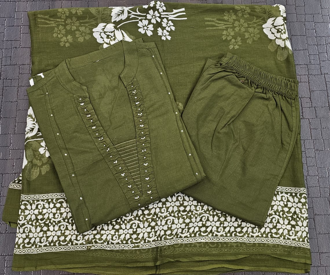 Nazaakat Handcrafted Cotton Kurti Pant Dupatta Set