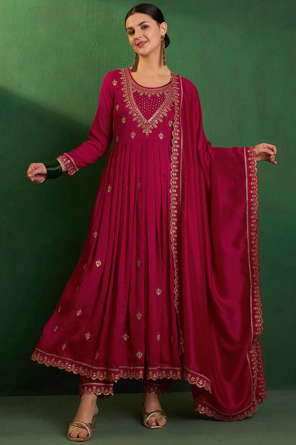 Shanaya Red Vichitra Silk Embroidered Kurta Set