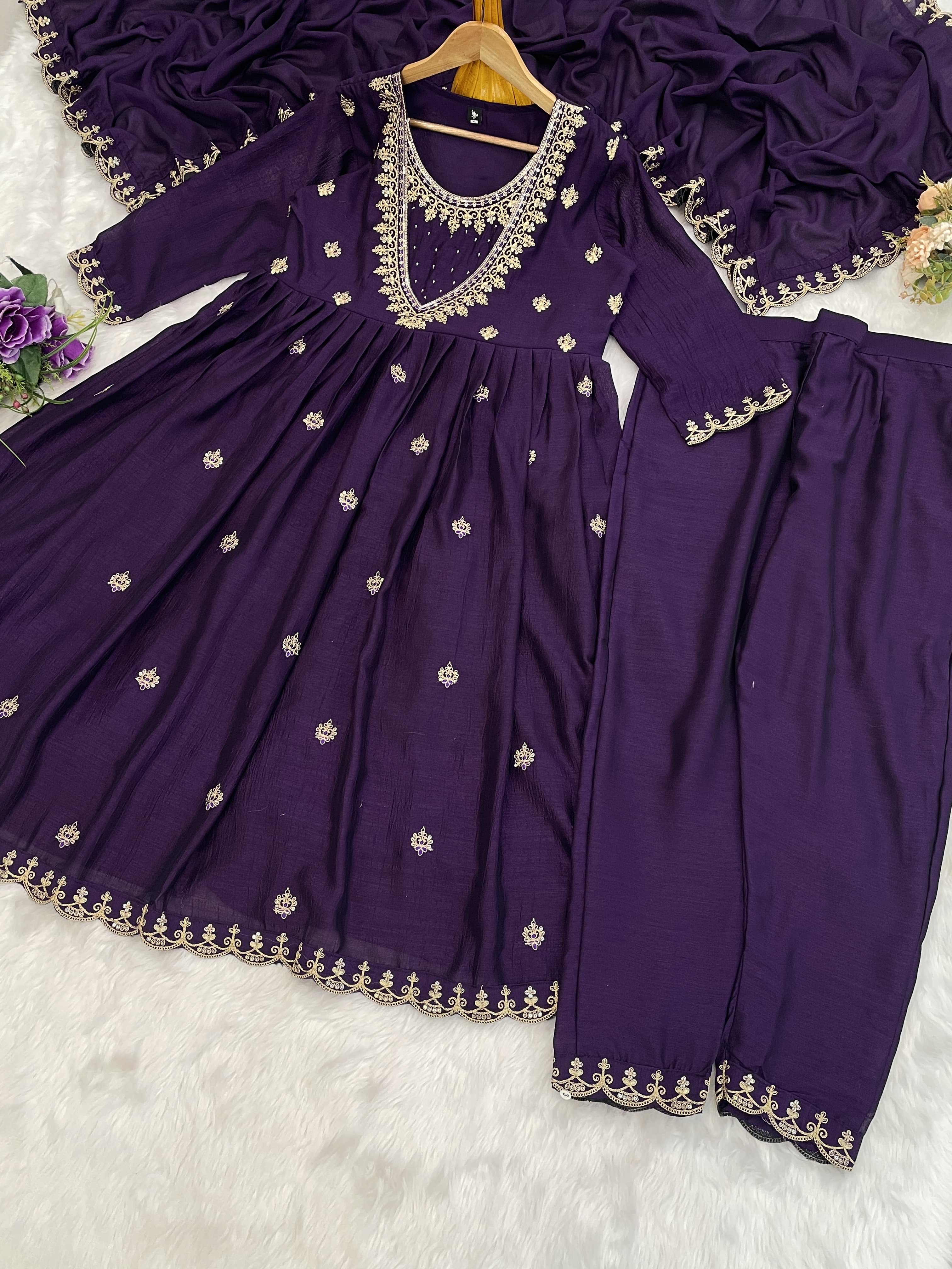 Shanaya Purple Vichitra Silk Embroidered Kurta Set