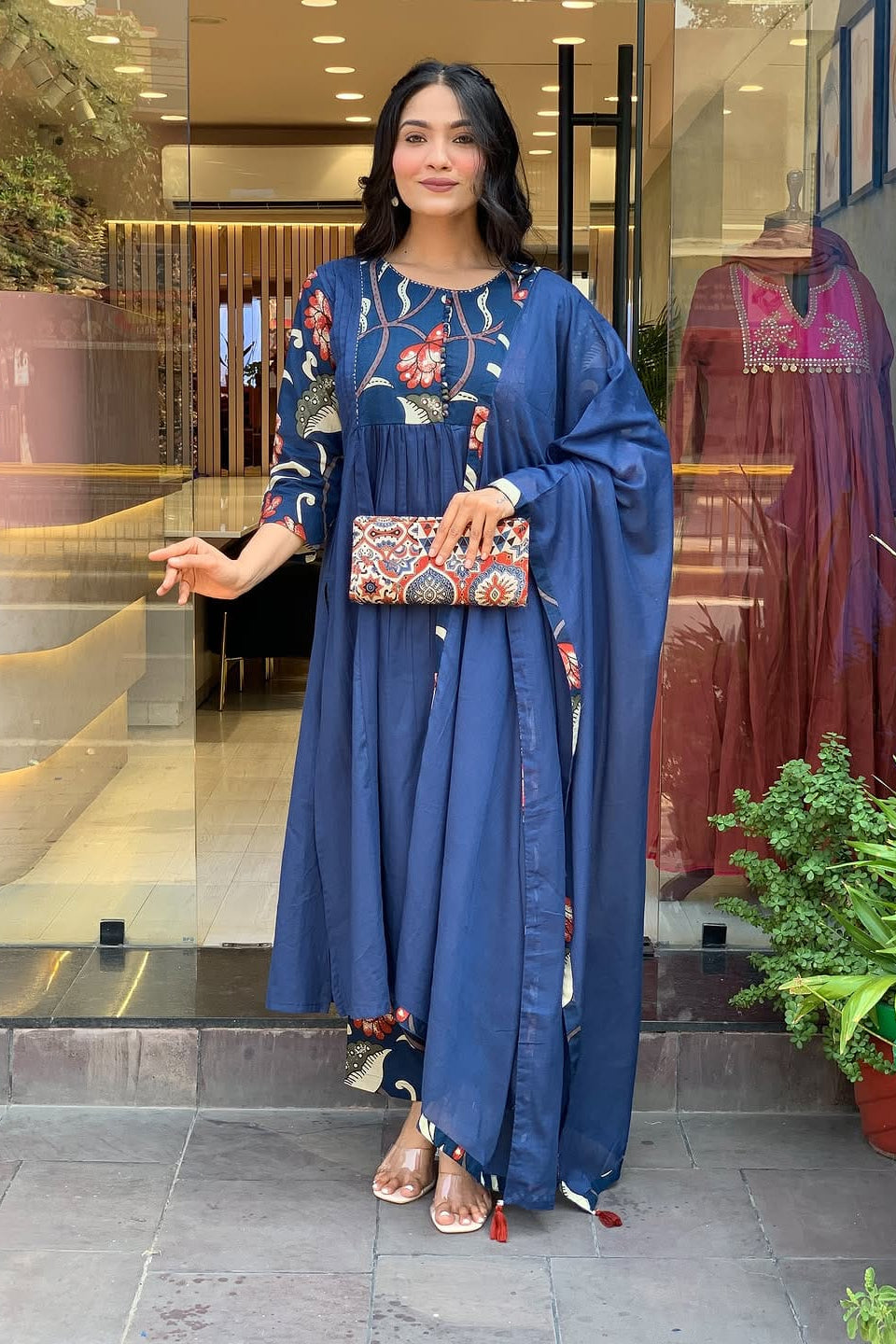 Meher Blue Hand-Embroidered Cotton Suit Set