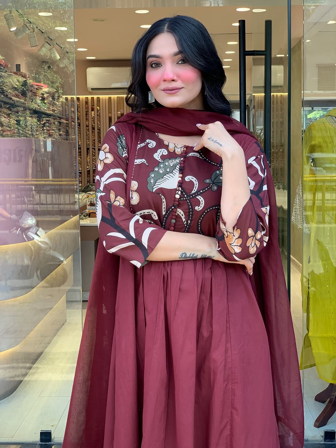 Meher Maroon Hand-Embroidered Cotton Suit Set