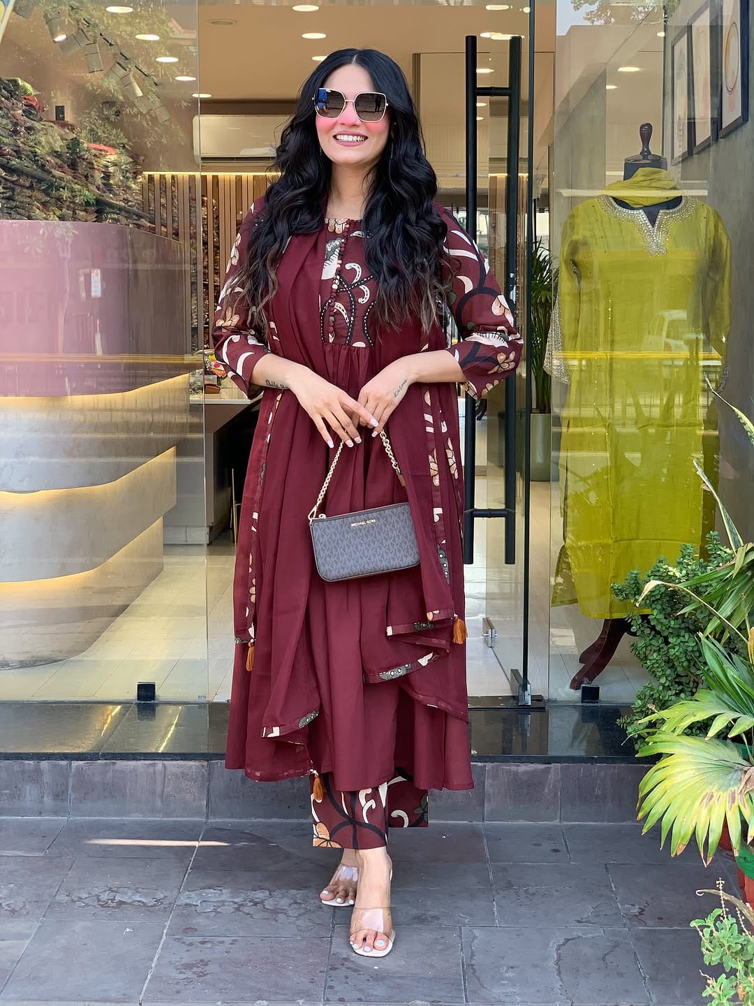 Meher Maroon Hand-Embroidered Cotton Suit Set