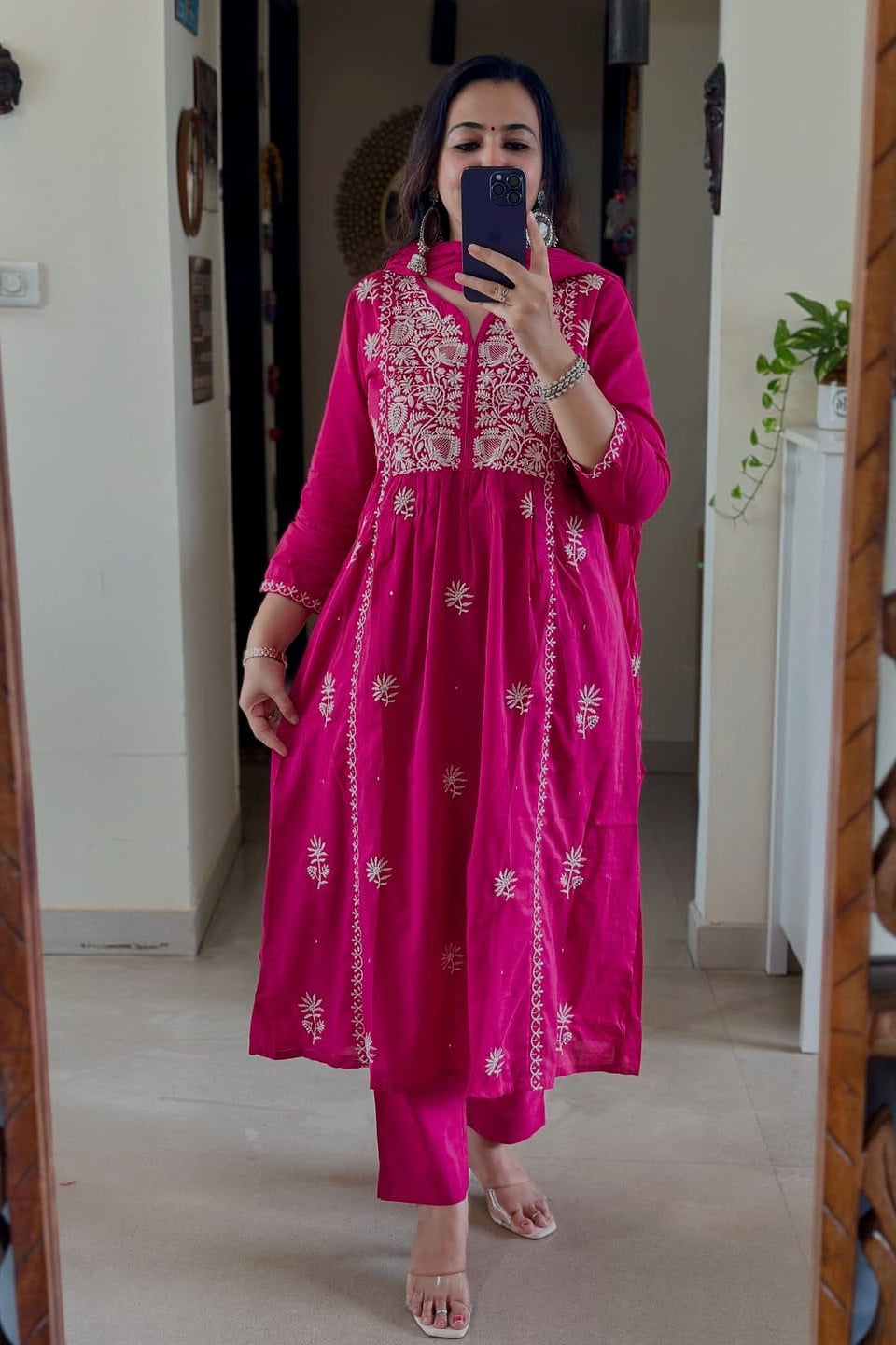 Beautiful Heavy Embroidery Pink Anarkali Set
