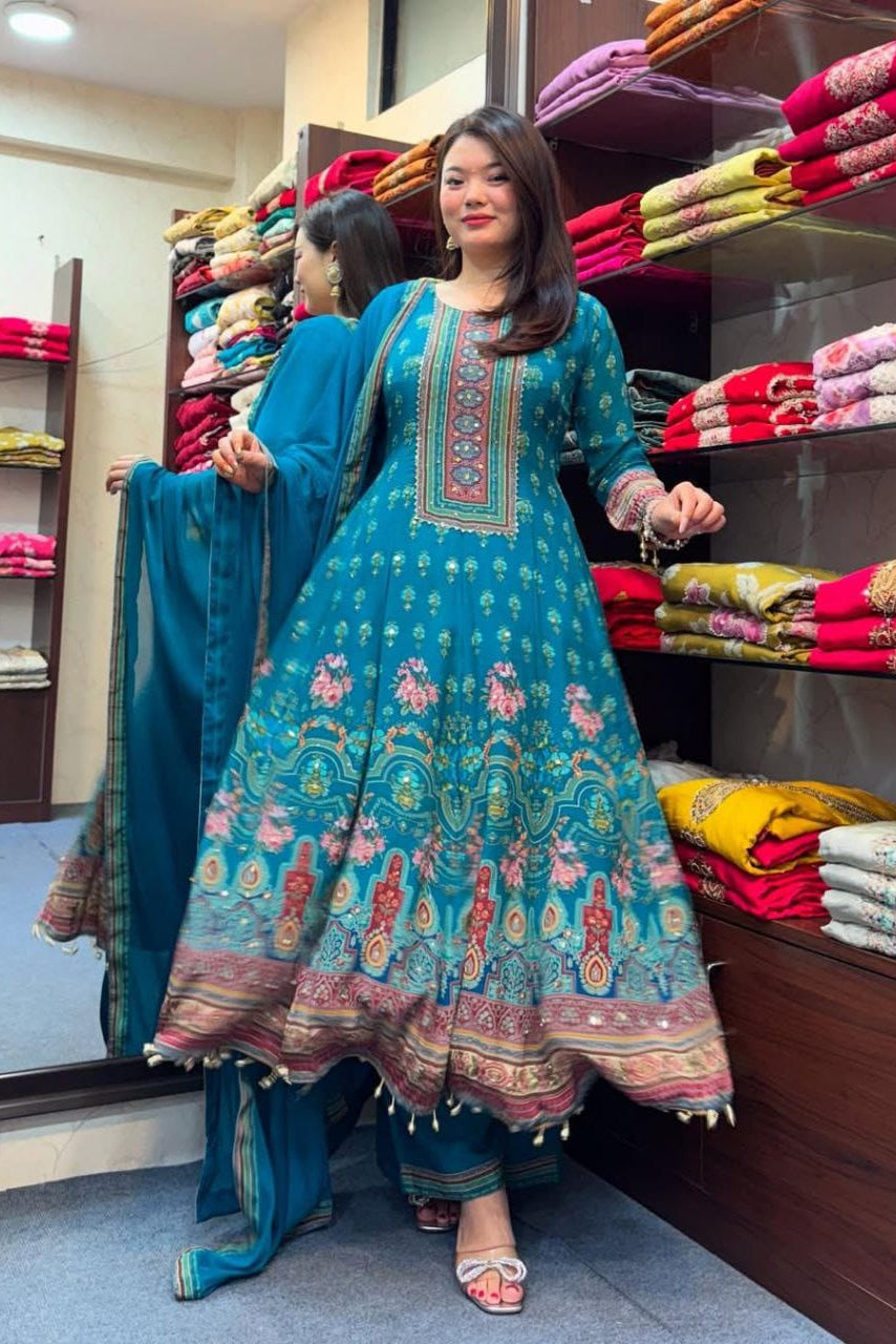 Ghoomar Glow Mirror Work Anarkali Set