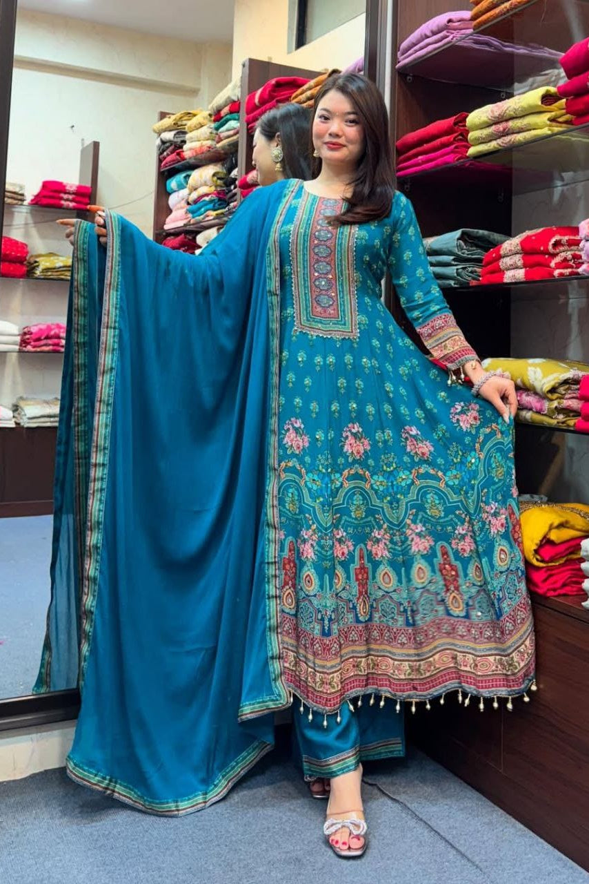 Ghoomar Glow Mirror Work Anarkali Set