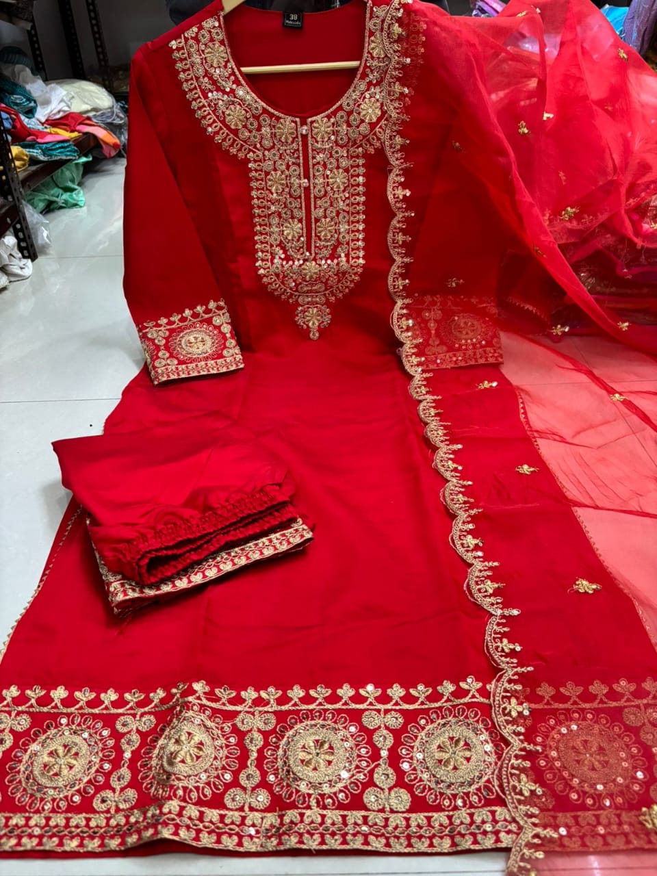 Premium Rang-De-Laal Zari Silk Suit Set