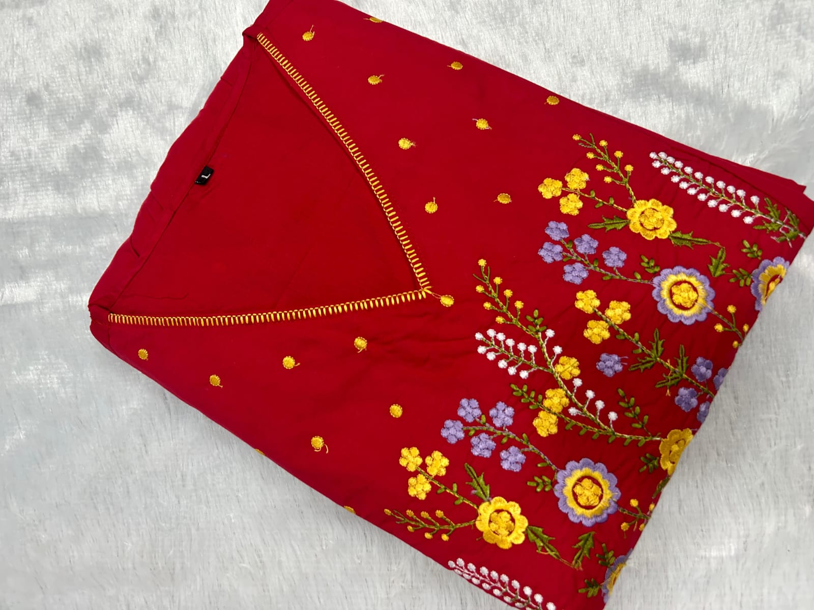 Zariya Red Embroidered Anarkali Cotton Suit Set