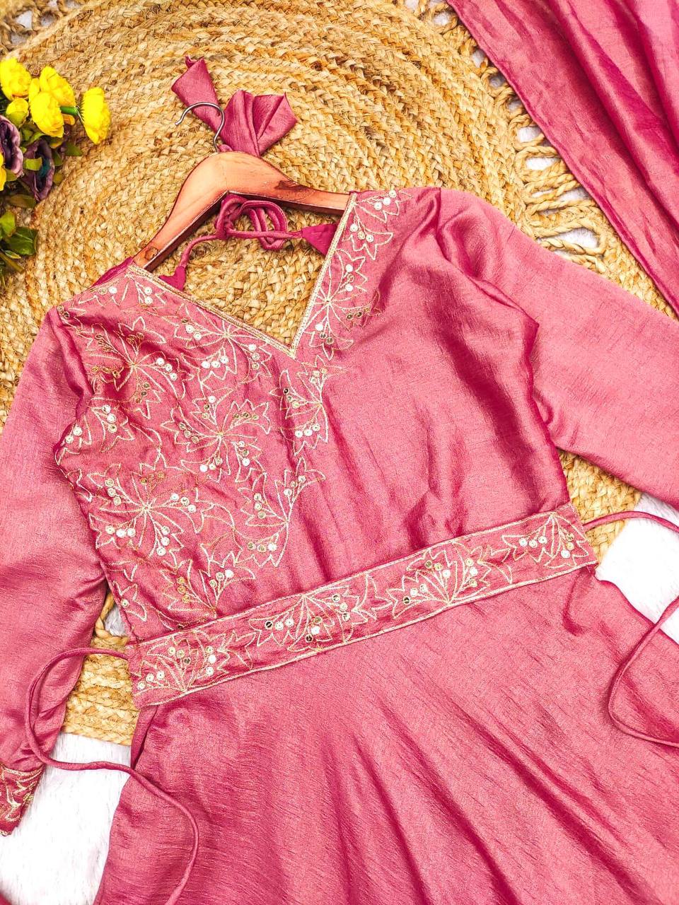 Vichitra Silk Pre-Draped Saree Anarkali Set