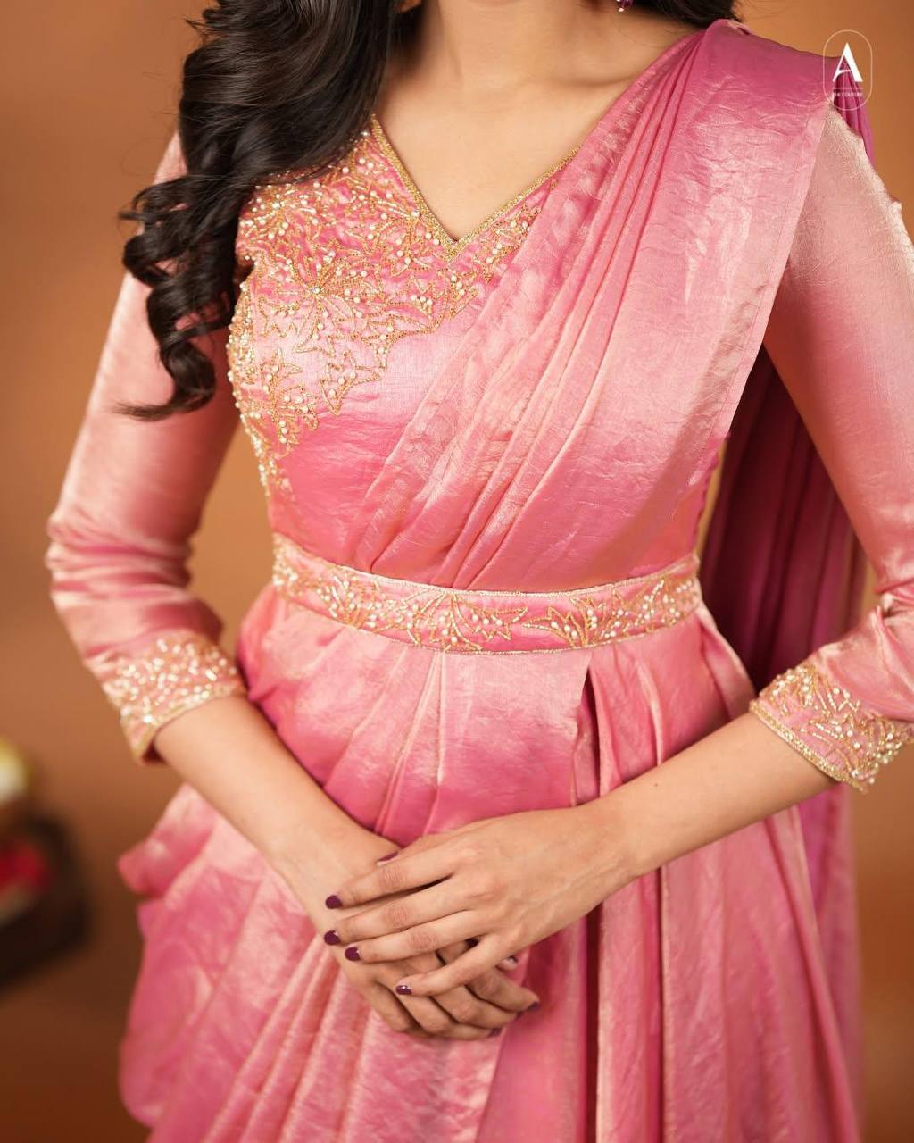 Vichitra Silk Pre-Draped Saree Anarkali Set