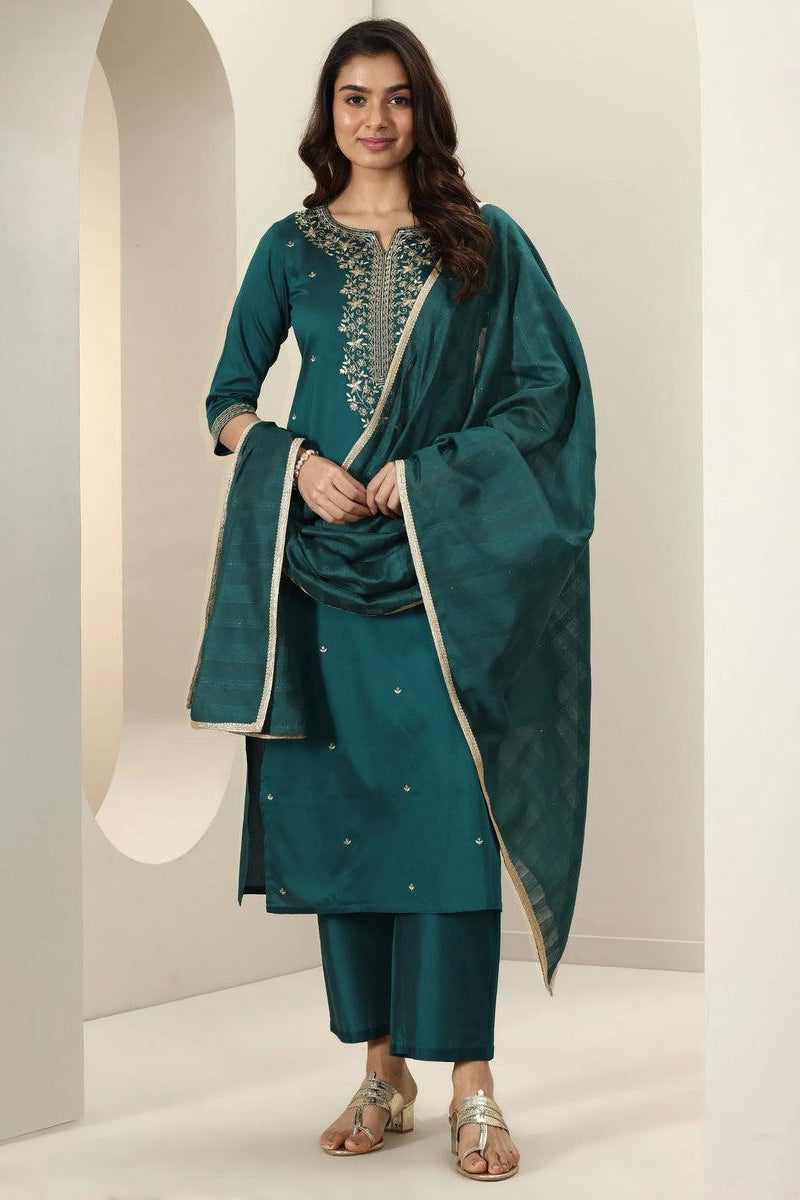 Roman Silk Embroidered Kurta Pant Set