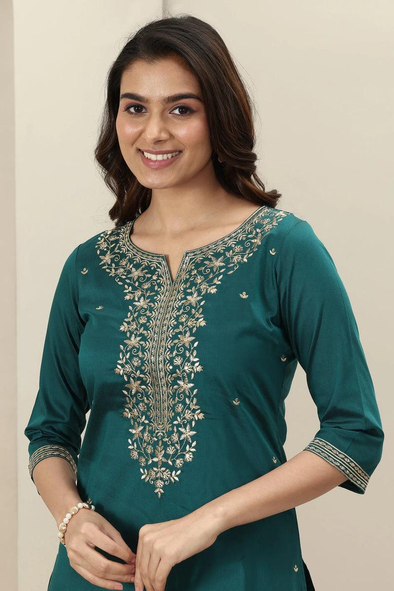 Roman Silk Embroidered Kurta Pant Set