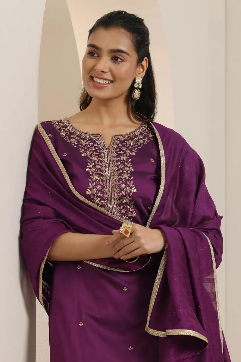 Roman Silk Embroidered Kurta Pant Set