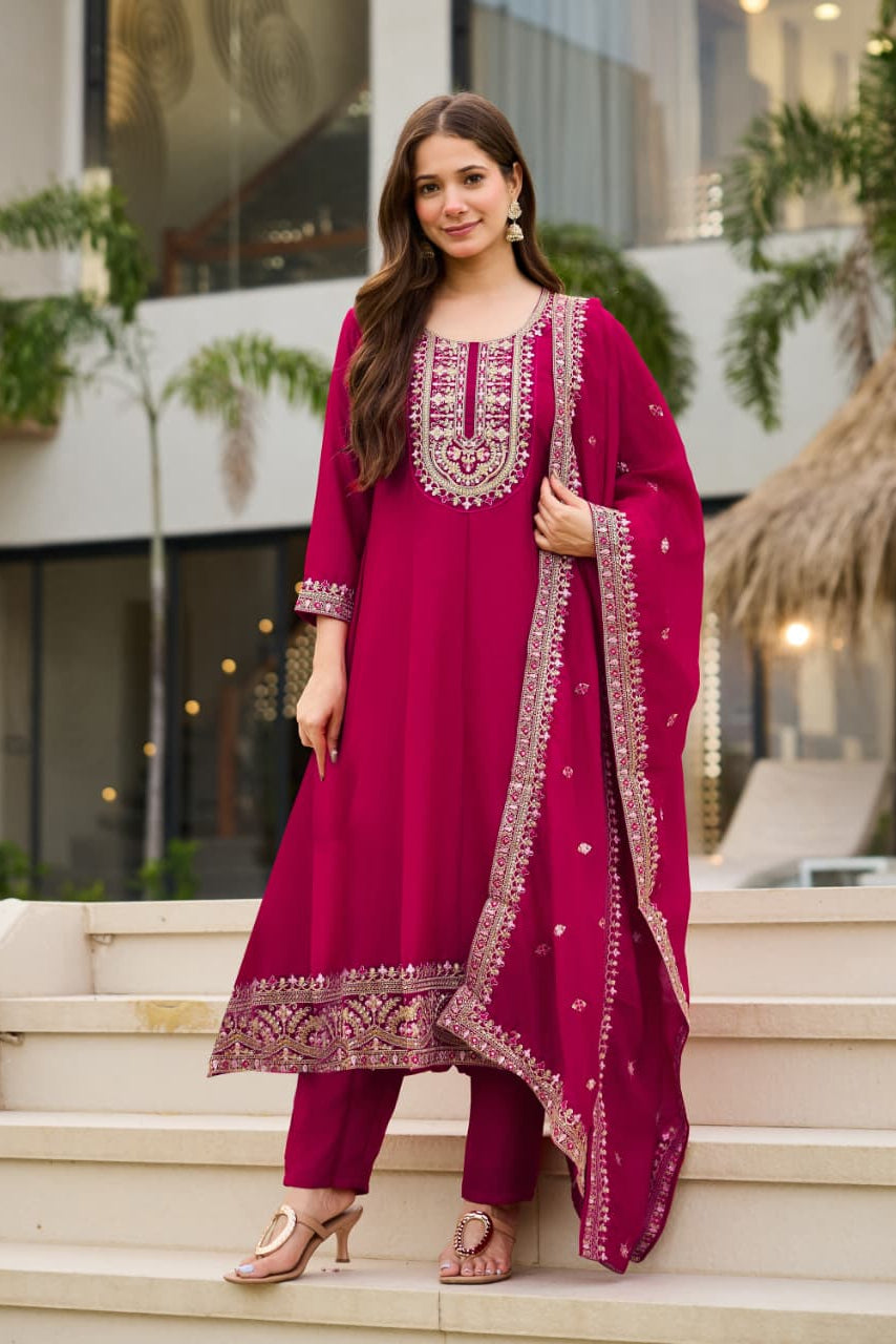 Pure Vichitra Silk Embroidered Kurta Set