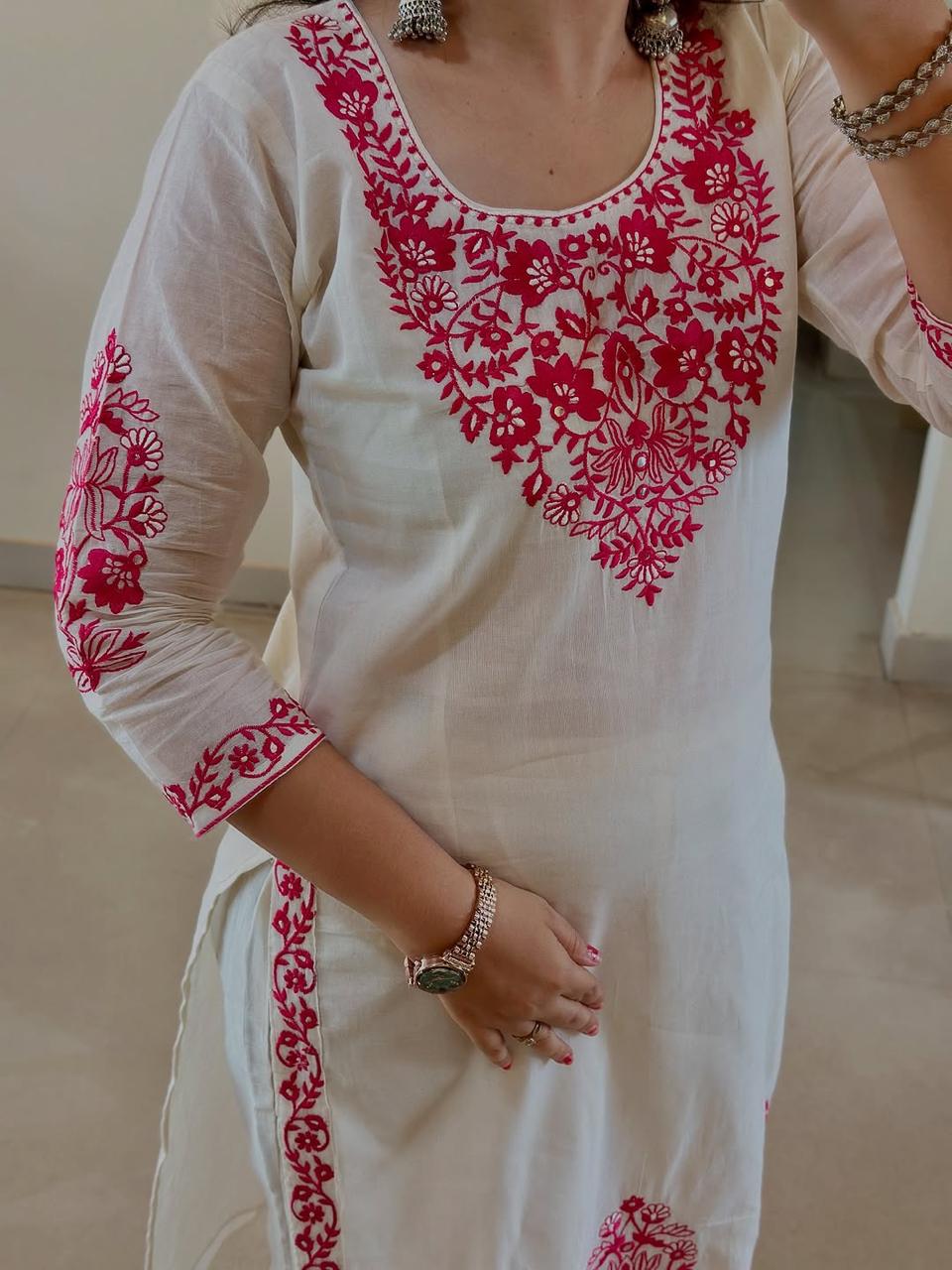 Shubhra Cotton Embroidered Kurta Set