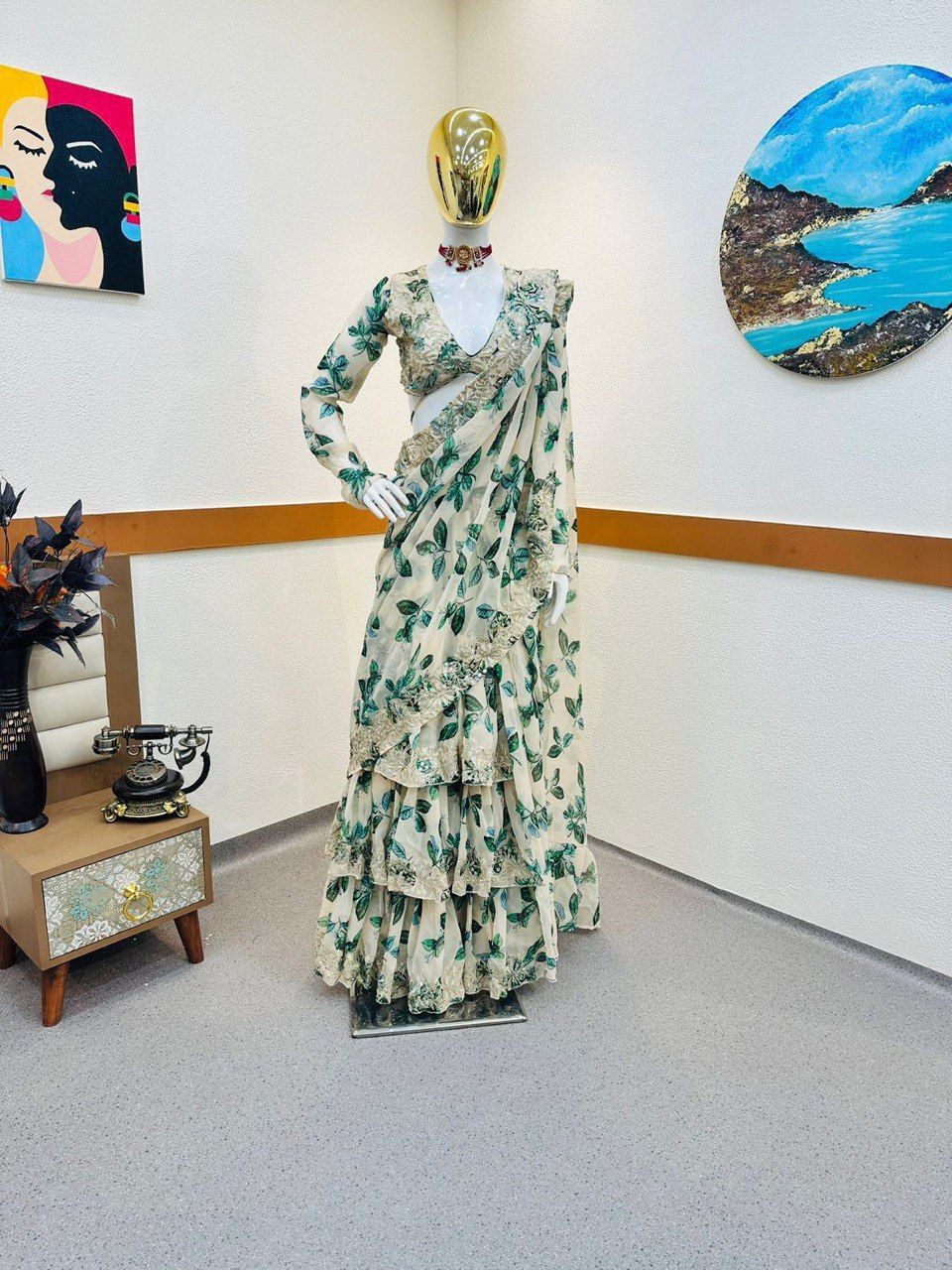 Sunehri White Designer Ready-to-Wear Sequins Saree