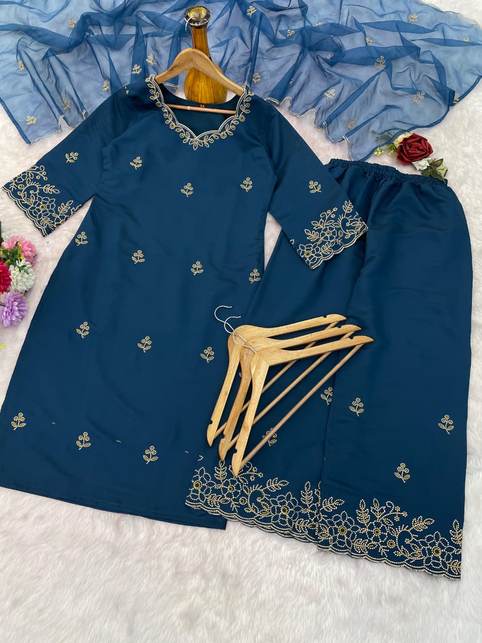 Neelvara Roman Silk Kurta Pant Dupatta Set